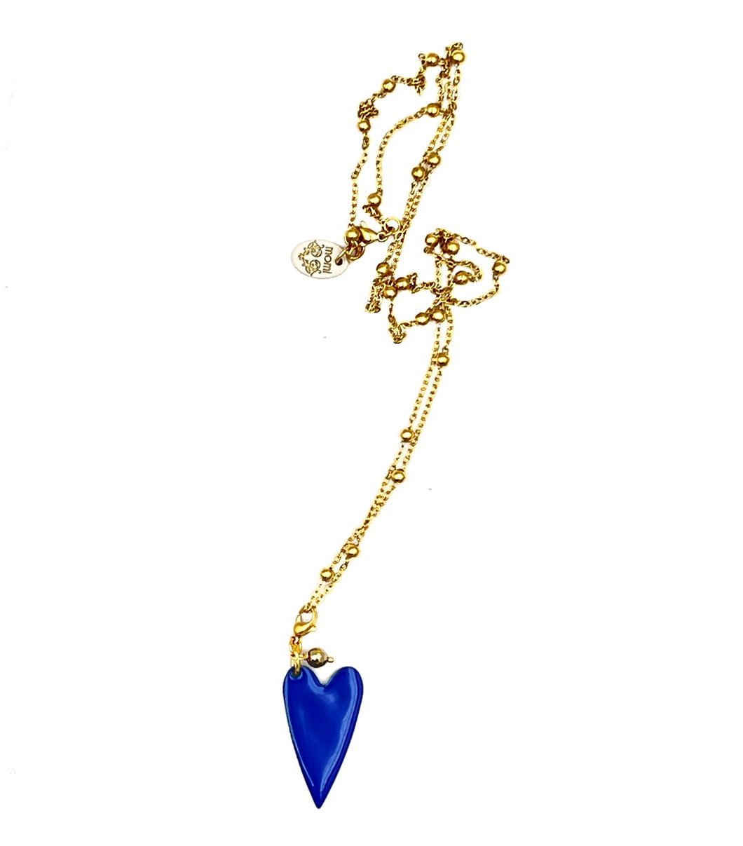 Collana Ginevra in acciaio dorato e pallini con Cuore Smaltato