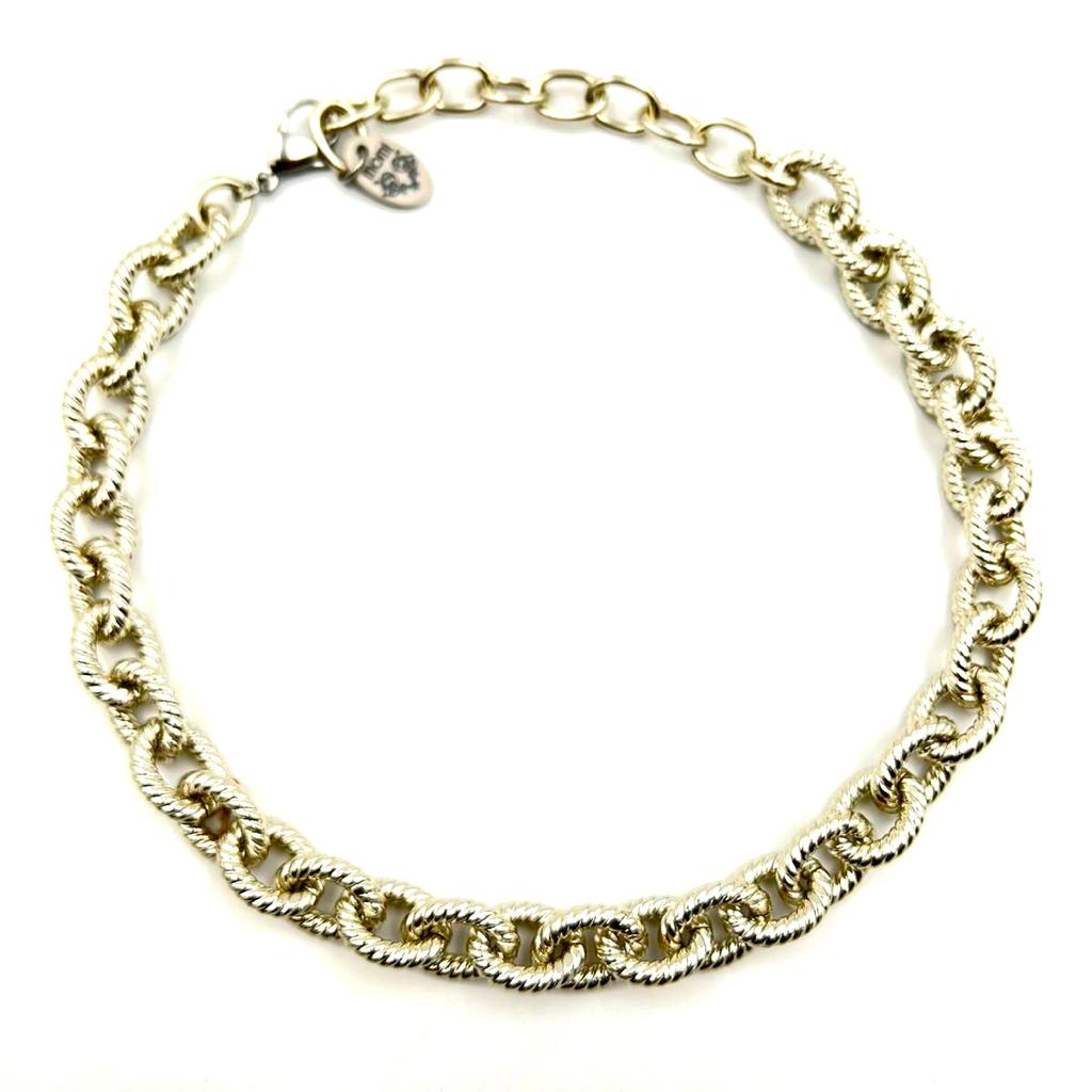 Collana catena ovale rigata argento